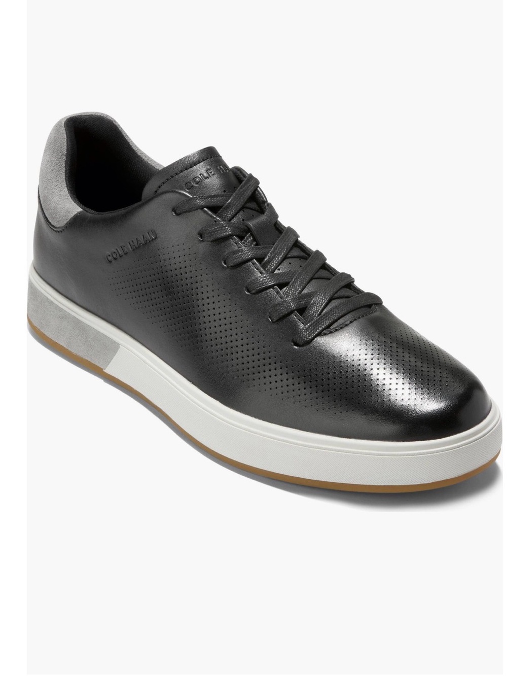 Cole Haan Black Leather Perforated Low-Top Sneaker with White Midsole